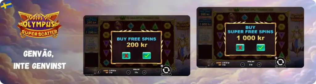 Köp av free spins-funktion i spelets bonusmeny
