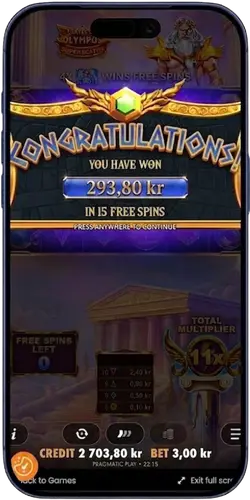 Free spins-vinst i Gates of Olympus Super Scatter