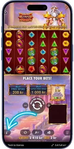 Info-knappen i Gates of Olympus Super Scatter