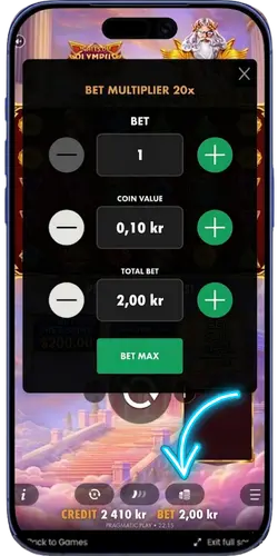 Insatsmeny med coin value i Gates of Olympus Super Scatter